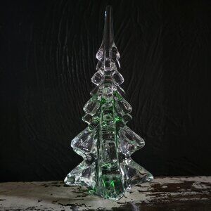 Vintage Glass Christmas Tree Clear And Green Glass Christmas Tree 8" Tall